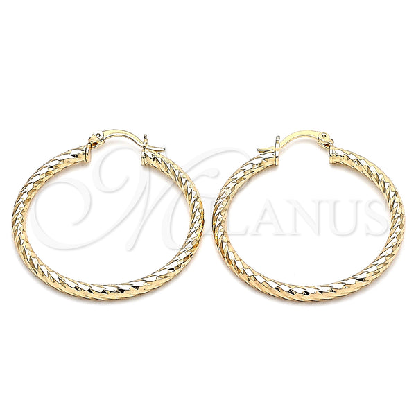 Gold Filled Hoop Earrings — Medium Hoop Hollow Design Diamond Cutting 02. — main product view — SKU 129925 | Oro Laminado aretes de aro — Medium Hoop Hollow diseño Diamond Cutting 02. — SKU 129925