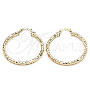 Gold Filled Hoop Earrings — Medium Hoop Hollow Design Diamond Cutting 02. — main product view — SKU 129925 | Oro Laminado aretes de aro — Medium Hoop Hollow diseño Diamond Cutting 02. — SKU 129925