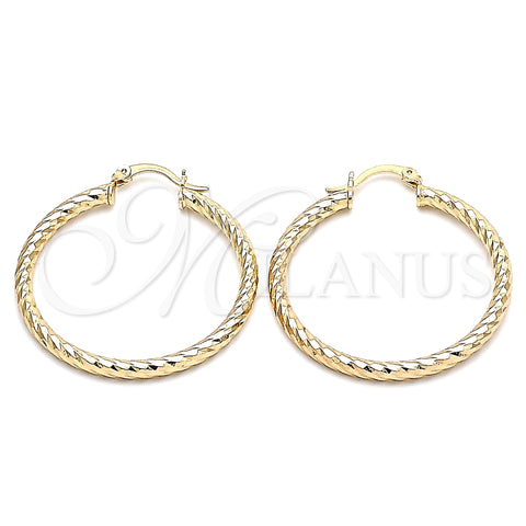 Oro Laminado Medium Hoop, Gold Filled Style Hollow Design, Diamond Cutting Finish, Golden Finish, 02.213.0155.40