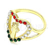 Oro Laminado Multi Stone Ring, Gold Filled Style San Benito and Heart Design, with Multicolor Crystal, Polished, Golden Finish, 01.253.0023.08 (Size 8)