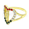 Oro Laminado Multi Stone Ring, Gold Filled Style San Judas and Heart Design, with Multicolor Crystal, Polished, Golden Finish, 01.253.0024.07 (Size 7)