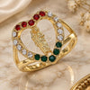 Oro Laminado Multi Stone Ring, Gold Filled Style San Judas and Heart Design, with Multicolor Crystal, Polished, Golden Finish, 01.253.0024.08 (Size 8)
