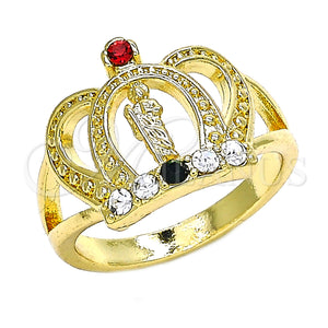 Gold Filled Ring — Multi Stone Ring San Judas and Crown Design — main product view — SKU 129939 | Oro Laminado anillo — Multi Stone Ring San Judas and Crown diseño — SKU 129939