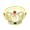 Oro Laminado Multi Stone Ring, Gold Filled Style San Benito and Crown Design, with Multicolor Crystal, Polished, Golden Finish, 01.253.0026.09 (Size 9)