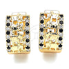 Oro Laminado Huggie Hoop, Gold Filled Style Elephant Design, with Black and White Micro Pave, Polished, Golden Finish, 02.210.0156.4.20