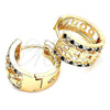 Oro Laminado Huggie Hoop, Gold Filled Style Elephant Design, with Black and White Micro Pave, Polished, Golden Finish, 02.210.0156.4.20