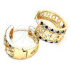Oro Laminado Huggie Hoop, Gold Filled Style Elephant Design, with Black and White Micro Pave, Polished, Golden Finish, 02.210.0156.4.20