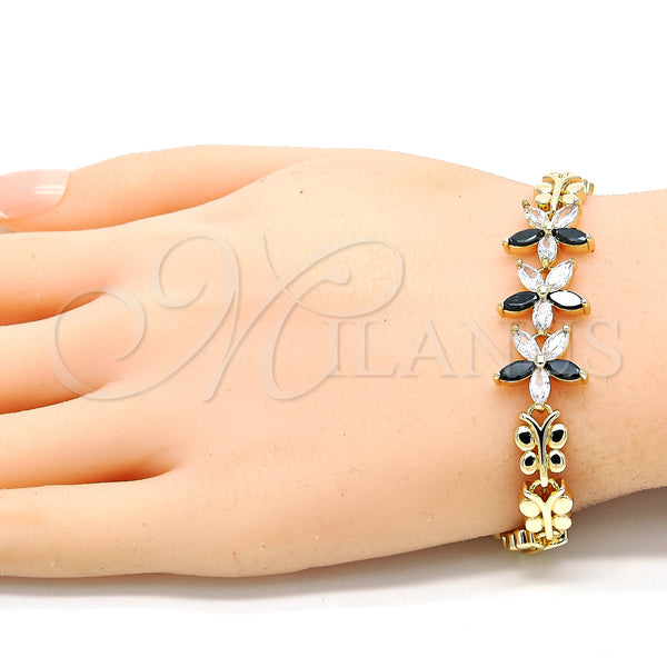 Gold Filled Bracelet — Fancy Bracelet Flower and Butterfly Design with Black — alternate product view — SKU 129946 | Oro Laminado brazalete — elegante Bracelet flor and Butterfly diseño with negro — SKU 129946