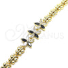 Oro Laminado Fancy Bracelet, Gold Filled Style Flower and Butterfly Design, with Black and White Cubic Zirconia, Polished, Golden Finish, 03.210.0127.1.07 (08 MM Thickness, 7 Inches Length)