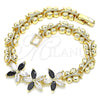 Oro Laminado Fancy Bracelet, Gold Filled Style Flower and Butterfly Design, with Black and White Cubic Zirconia, Polished, Golden Finish, 03.210.0127.1.07 (08 MM Thickness, 7 Inches Length)