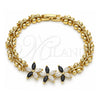 Oro Laminado Fancy Bracelet, Gold Filled Style Flower and Butterfly Design, with Black and White Cubic Zirconia, Polished, Golden Finish, 03.210.0127.1.07 (08 MM Thickness, 7 Inches Length)