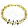 Oro Laminado Fancy Bracelet, Gold Filled Style Flower and Butterfly Design, with Black and White Cubic Zirconia, Polished, Golden Finish, 03.210.0127.1.07 (08 MM Thickness, 7 Inches Length)