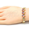 Oro Laminado Fancy Bracelet, Gold Filled Style Flower and Butterfly Design, with Multicolor Cubic Zirconia, Polished, Golden Finish, 03.210.0127.2.07 (08 MM Thickness, 7 Inches Length)