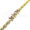Oro Laminado Fancy Bracelet, Gold Filled Style Flower and Butterfly Design, with Multicolor Cubic Zirconia, Polished, Golden Finish, 03.210.0127.2.07 (08 MM Thickness, 7 Inches Length)