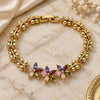 Oro Laminado Fancy Bracelet, Gold Filled Style Flower and Butterfly Design, with Multicolor Cubic Zirconia, Polished, Golden Finish, 03.210.0127.2.07 (08 MM Thickness, 7 Inches Length)
