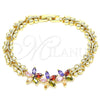 Oro Laminado Fancy Bracelet, Gold Filled Style Flower and Butterfly Design, with Multicolor Cubic Zirconia, Polished, Golden Finish, 03.210.0127.2.07 (08 MM Thickness, 7 Inches Length)