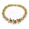 Oro Laminado Fancy Bracelet, Gold Filled Style Flower and Butterfly Design, with Multicolor Cubic Zirconia, Polished, Golden Finish, 03.210.0127.2.07 (08 MM Thickness, 7 Inches Length)