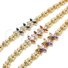 Oro Laminado Fancy Bracelet, Gold Filled Style Flower and Butterfly Design, with Multicolor Cubic Zirconia, Polished, Golden Finish, 03.210.0127.2.07 (08 MM Thickness, 7 Inches Length)