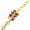 Oro Laminado Fancy Bracelet, Gold Filled Style Teardrop and Leaf Design, with Garnet and White Cubic Zirconia, Polished, Golden Finish, 03.210.0128.07 (07 MM Thickness, 7 Inches Length)