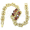 Oro Laminado Fancy Bracelet, Gold Filled Style Teardrop and Leaf Design, with Garnet and White Cubic Zirconia, Polished, Golden Finish, 03.210.0128.07 (07 MM Thickness, 7 Inches Length)
