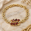 Oro Laminado Fancy Bracelet, Gold Filled Style Teardrop and Leaf Design, with Garnet and White Cubic Zirconia, Polished, Golden Finish, 03.210.0128.07 (07 MM Thickness, 7 Inches Length)
