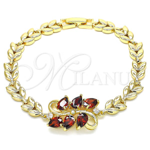 Gold Filled Bracelet — Fancy Bracelet Teardrop and Leaf Design with Garnet — main product view — SKU 129948 | Oro Laminado brazalete — elegante Bracelet Teardrop and Leaf diseño with Garnet — SKU 129948
