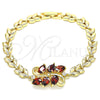 Oro Laminado Fancy Bracelet, Gold Filled Style Teardrop and Leaf Design, with Garnet and White Cubic Zirconia, Polished, Golden Finish, 03.210.0128.07 (07 MM Thickness, 7 Inches Length)