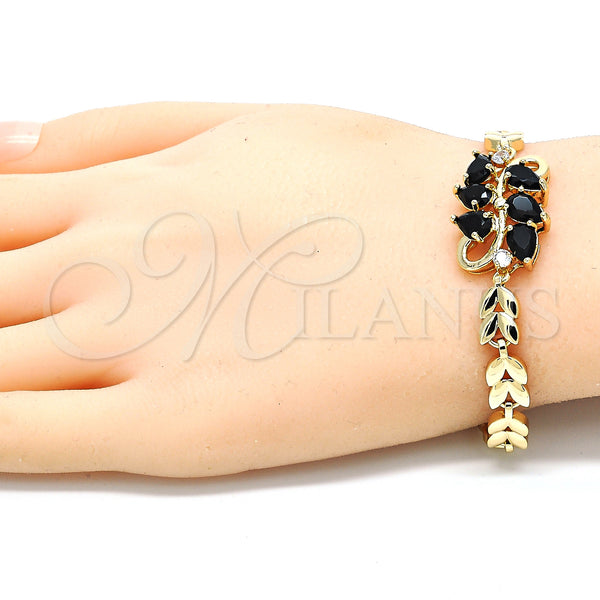 Gold Filled Bracelet — Fancy Bracelet Teardrop and Leaf Design with Black — alternate product view — SKU 129949 | Oro Laminado brazalete — elegante Bracelet Teardrop and Leaf diseño with negro — SKU 129949