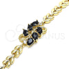 Oro Laminado Fancy Bracelet, Gold Filled Style Teardrop and Leaf Design, with Black and White Cubic Zirconia, Polished, Golden Finish, 03.210.0128.1.07 (07 MM Thickness, 7 Inches Length)