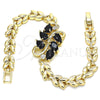 Oro Laminado Fancy Bracelet, Gold Filled Style Teardrop and Leaf Design, with Black and White Cubic Zirconia, Polished, Golden Finish, 03.210.0128.1.07 (07 MM Thickness, 7 Inches Length)