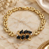 Oro Laminado Fancy Bracelet, Gold Filled Style Teardrop and Leaf Design, with Black and White Cubic Zirconia, Polished, Golden Finish, 03.210.0128.1.07 (07 MM Thickness, 7 Inches Length)