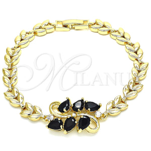 Gold Filled Bracelet — Fancy Bracelet Teardrop and Leaf Design with Black — main product view — SKU 129949 | Oro Laminado brazalete — elegante Bracelet Teardrop and Leaf diseño with negro — SKU 129949