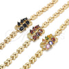 Oro Laminado Fancy Bracelet, Gold Filled Style Teardrop and Leaf Design, with Black and White Cubic Zirconia, Polished, Golden Finish, 03.210.0128.1.07 (07 MM Thickness, 7 Inches Length)