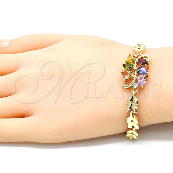 Gold Filled Bracelet — Fancy Bracelet Teardrop and Leaf Design with Multicolor — alternate product view — SKU 129950 | Oro Laminado brazalete — elegante Bracelet Teardrop and Leaf diseño with Multicolor — SKU 129950