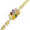 Oro Laminado Fancy Bracelet, Gold Filled Style Teardrop and Leaf Design, with Multicolor Cubic Zirconia, Polished, Golden Finish, 03.210.0128.2.07 (07 MM Thickness, 7 Inches Length)