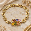 Oro Laminado Fancy Bracelet, Gold Filled Style Teardrop and Leaf Design, with Multicolor Cubic Zirconia, Polished, Golden Finish, 03.210.0128.2.07 (07 MM Thickness, 7 Inches Length)