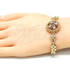 Oro Laminado Fancy Bracelet, Gold Filled Style Flower and Leaf Design, with Garnet and White Cubic Zirconia, Polished, Golden Finish, 03.210.0129.08 (07 MM Thickness, 8 Inches Length)