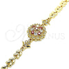 Oro Laminado Fancy Bracelet, Gold Filled Style Flower and Leaf Design, with Garnet and White Cubic Zirconia, Polished, Golden Finish, 03.210.0129.08 (07 MM Thickness, 8 Inches Length)