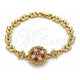 Oro Laminado Fancy Bracelet, Gold Filled Style Flower and Leaf Design, with Garnet and White Cubic Zirconia, Polished, Golden Finish, 03.210.0129.08 (07 MM Thickness, 8 Inches Length)