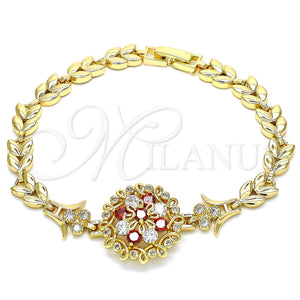 Gold Filled Bracelet — Fancy Bracelet Flower and Leaf Design with Garnet — main product view — SKU 129951 | Oro Laminado brazalete — elegante Bracelet flor and Leaf diseño with Garnet — SKU 129951