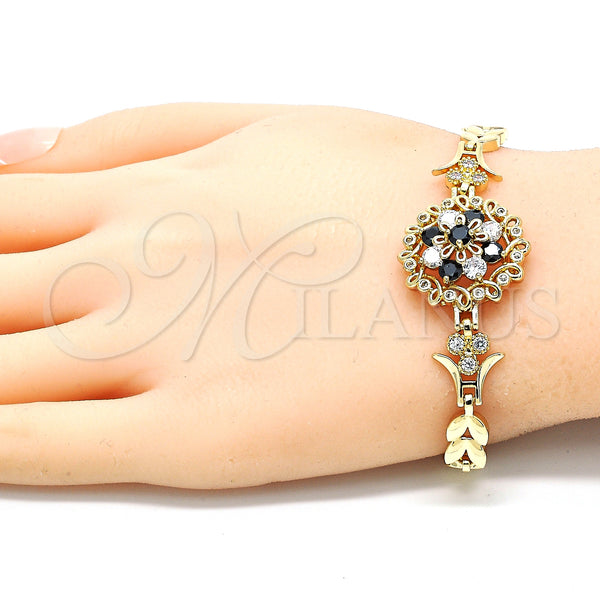 Gold Filled Bracelet — Fancy Bracelet Flower and Leaf Design with Black — alternate product view — SKU 129952 | Oro Laminado brazalete — elegante Bracelet flor and Leaf diseño with negro — SKU 129952