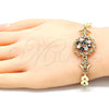 Oro Laminado Fancy Bracelet, Gold Filled Style Flower and Leaf Design, with Black and White Cubic Zirconia, Polished, Golden Finish, 03.210.0129.1.08 (07 MM Thickness, 8 Inches Length)