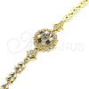 Oro Laminado Fancy Bracelet, Gold Filled Style Flower and Leaf Design, with Black and White Cubic Zirconia, Polished, Golden Finish, 03.210.0129.1.08 (07 MM Thickness, 8 Inches Length)