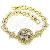 Oro Laminado Fancy Bracelet, Gold Filled Style Flower and Leaf Design, with Black and White Cubic Zirconia, Polished, Golden Finish, 03.210.0129.1.08 (07 MM Thickness, 8 Inches Length)