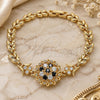 Oro Laminado Fancy Bracelet, Gold Filled Style Flower and Leaf Design, with Black and White Cubic Zirconia, Polished, Golden Finish, 03.210.0129.1.08 (07 MM Thickness, 8 Inches Length)