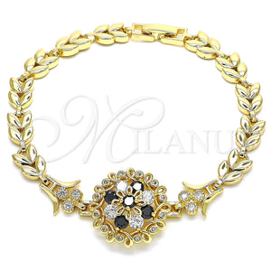 Gold Filled Bracelet — Fancy Bracelet Flower and Leaf Design with Black — main product view — SKU 129952 | Oro Laminado brazalete — elegante Bracelet flor and Leaf diseño with negro — SKU 129952