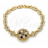 Oro Laminado Fancy Bracelet, Gold Filled Style Flower and Leaf Design, with Black and White Cubic Zirconia, Polished, Golden Finish, 03.210.0129.1.08 (07 MM Thickness, 8 Inches Length)