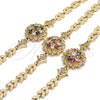 Oro Laminado Fancy Bracelet, Gold Filled Style Flower and Leaf Design, with Black and White Cubic Zirconia, Polished, Golden Finish, 03.210.0129.1.08 (07 MM Thickness, 8 Inches Length)