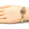 Oro Laminado Fancy Bracelet, Gold Filled Style Flower and Leaf Design, with Multicolor Cubic Zirconia, Polished, Golden Finish, 03.210.0129.2.08 (07 MM Thickness, 8 Inches Length)