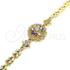 Oro Laminado Fancy Bracelet, Gold Filled Style Flower and Leaf Design, with Multicolor Cubic Zirconia, Polished, Golden Finish, 03.210.0129.2.08 (07 MM Thickness, 8 Inches Length)